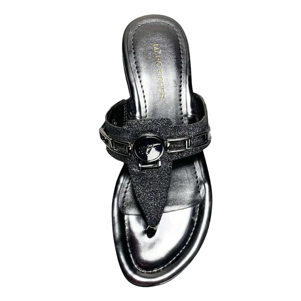 MARC FISHER Amina Metallic Dress Thong Wedge